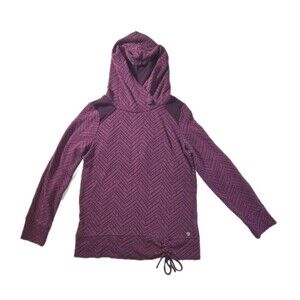 PrAna Mattea Sweater Women’s Sz M Plum Wool Blend Chevron Knit Funnel/Cowl Neck